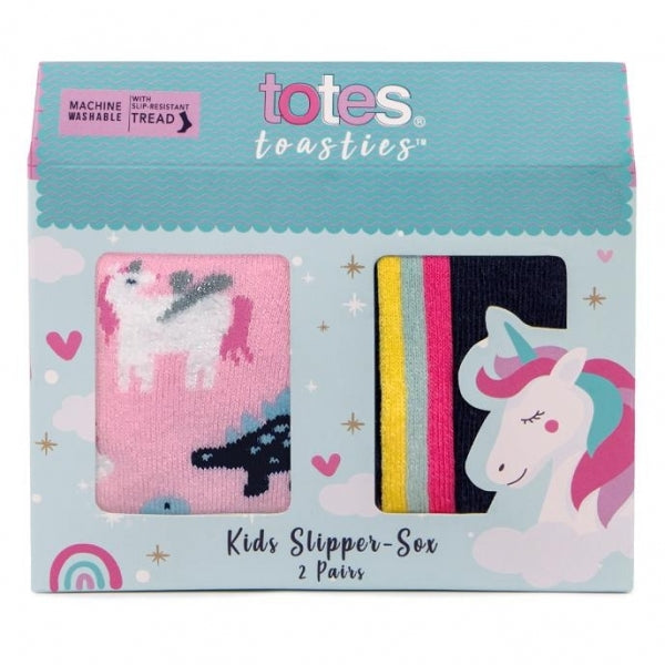 Totes Toasties ORIGINAL-SOX (TWIN PACK) Kids Slipper Socks Unicorn