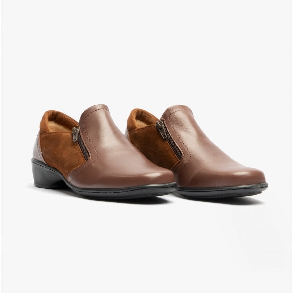 Comfortology ELARA Womens Leather Zip Shoes Cognac