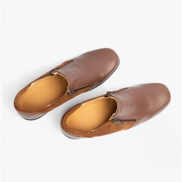 Comfortology ELARA Womens Leather Zip Shoes Cognac