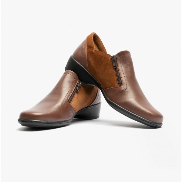 Comfortology ELARA Womens Leather Zip Shoes Cognac