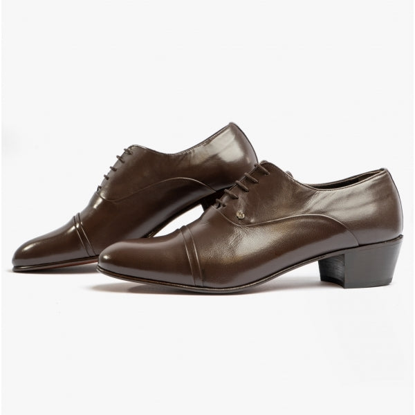 Club Cubano CORDOBA Mens Soft Leather Lace-Up Cuban Heel Oxford Shoes Dark Brown