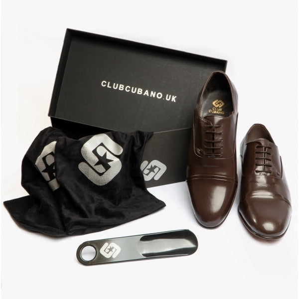 Club Cubano CORDOBA Mens Soft Leather Lace-Up Cuban Heel Oxford Shoes Dark Brown