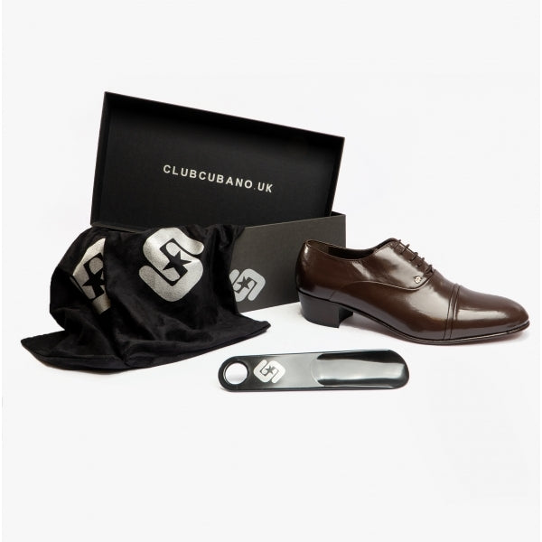 Club Cubano CORDOBA Mens Soft Leather Lace-Up Cuban Heel Oxford Shoes Dark Brown