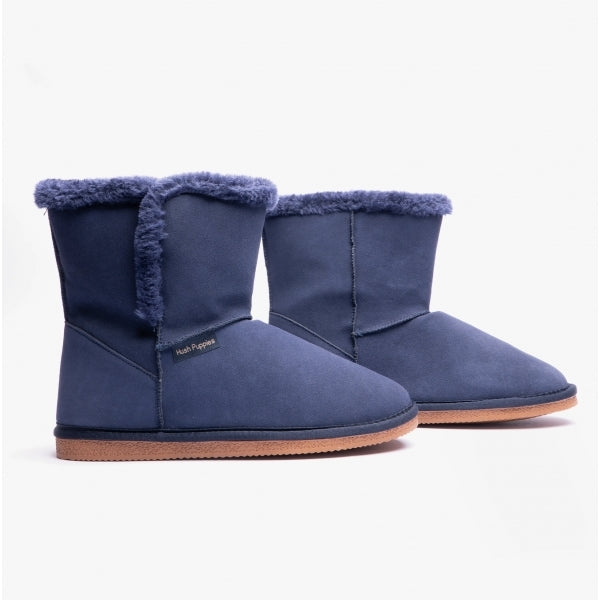 Hush Puppies ASHLEIGH Womens Suede Bootie Slippers Navy