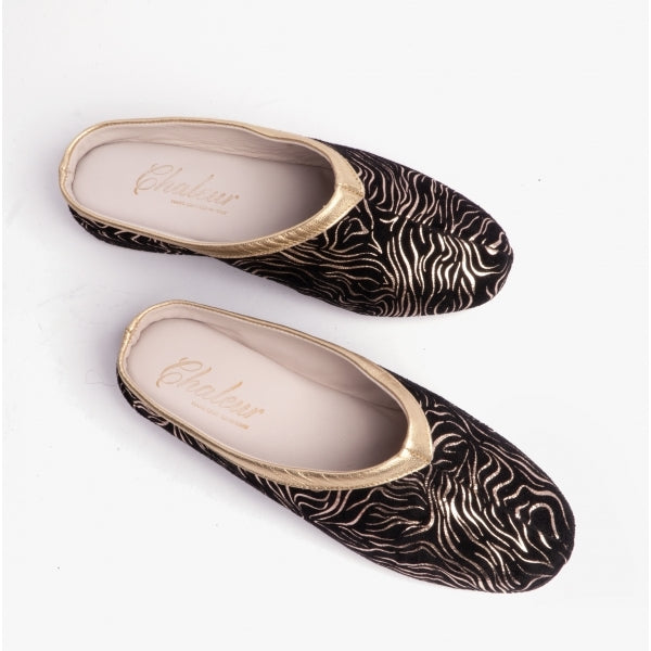 Chaleur SORELLA Womens Mule Slippers Black/Gold