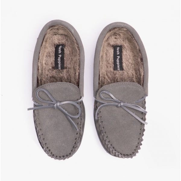 Hush Puppies ACE Mens Suede Slippers Grey