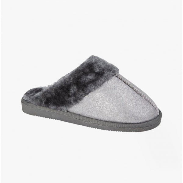 Sleepers JULIET Womens Fur Cuff Sparkle Mules Silver