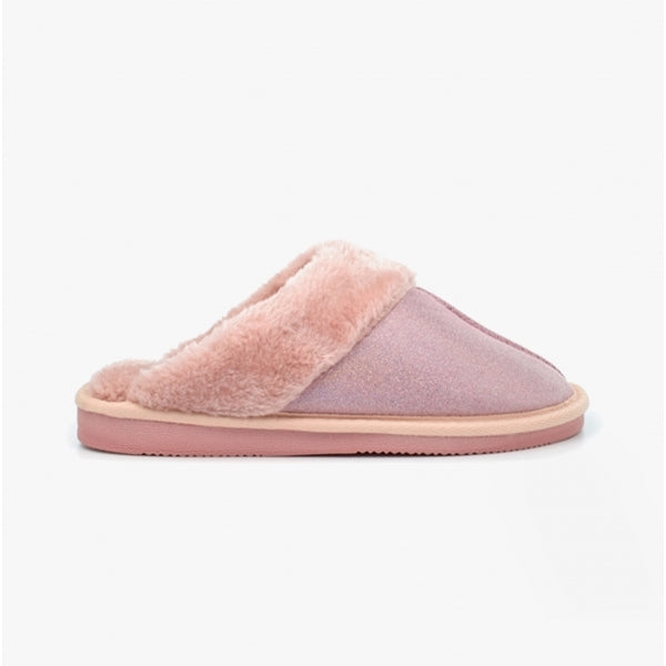 Sleepers JULIET Womens Fur Cuff Sparkle Mules Pink