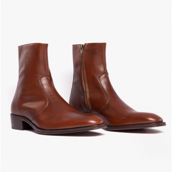 Club Cubano ARNO Mens Leather Cuban Heel Boots Cognac