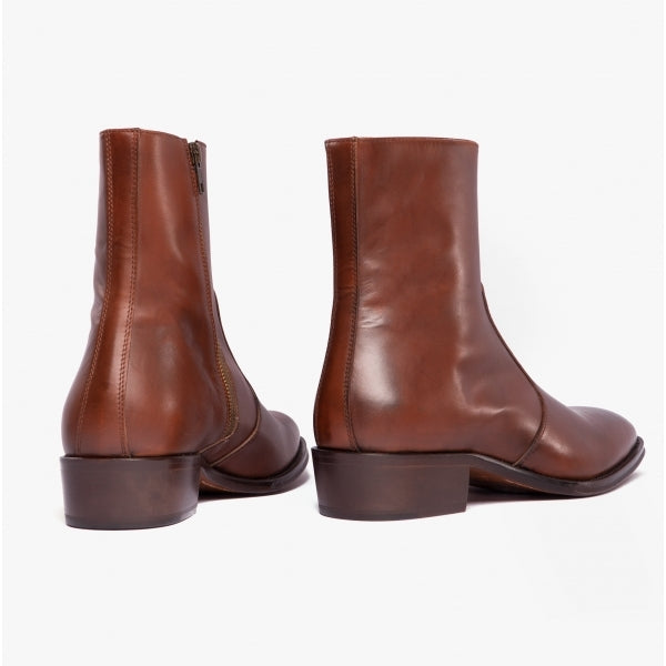 Club Cubano ARNO Mens Leather Cuban Heel Boots Cognac