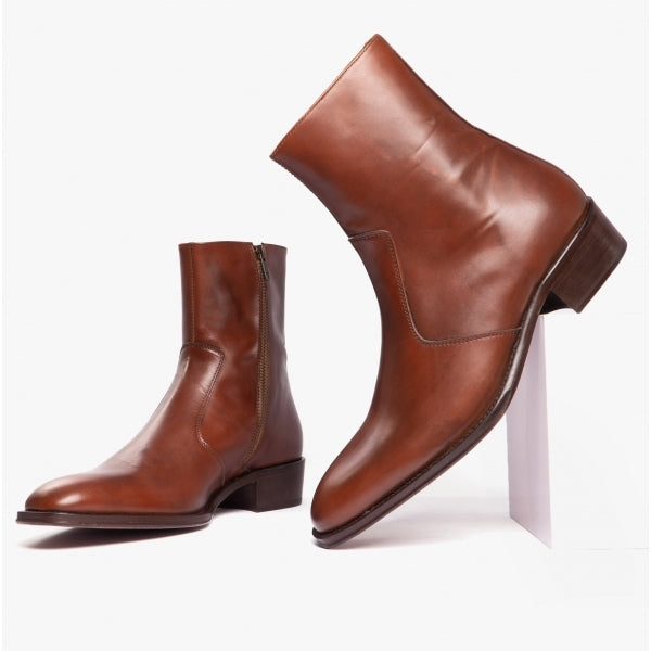 Club Cubano ARNO Mens Leather Cuban Heel Boots Cognac