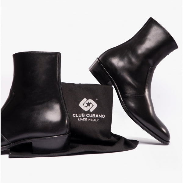 Club Cubano ARNO Mens Leather Cuban Heel Boots Black