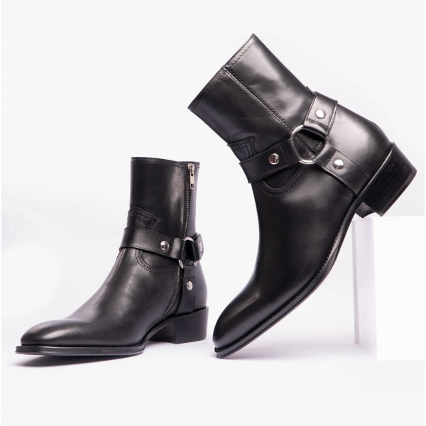 Club Cubano TICINO Mens Leather Cuban Heel Boots Black