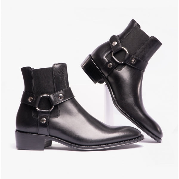 Club Cubano LAMBRO Mens Leather Cuban Heel Boots Black