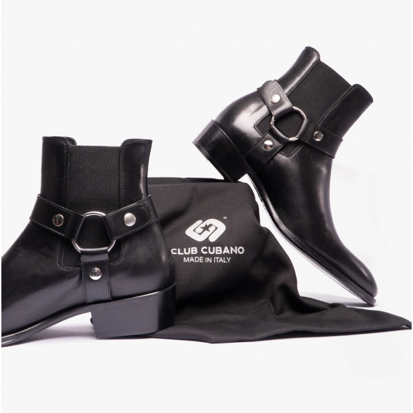 Club Cubano LAMBRO Mens Leather Cuban Heel Boots Black