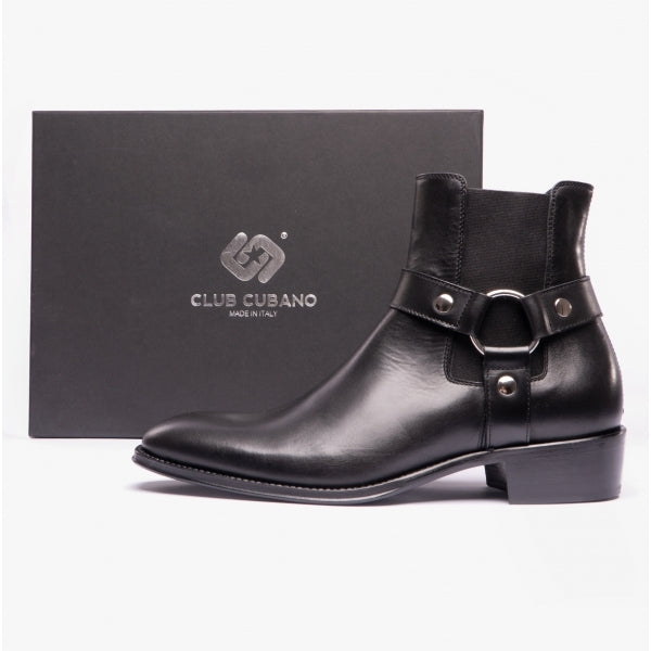 Club Cubano LAMBRO Mens Leather Cuban Heel Boots Black