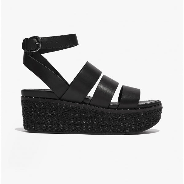 FitFlop ELOISE Womens Espadrille Strappy Wedge Sandals Black