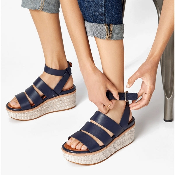 FitFlop ELOISE Womens Espadrille Strappy Wedge Sandals Midnight Navy