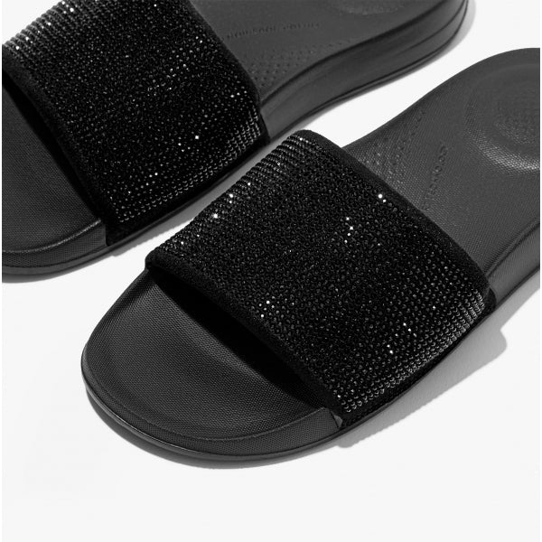 FitFlop iQUSHION Womens Embellished Sliders All Black