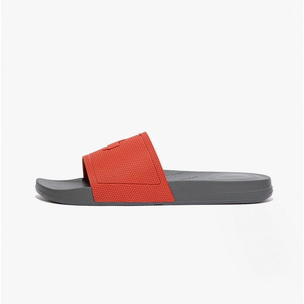 FitFlop iQUSHION Mens Pool Sliders Red Clay/Pewter Grey