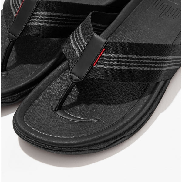 FitFlop SURFER STRIPE Mens Toe-Post Sandals All Black