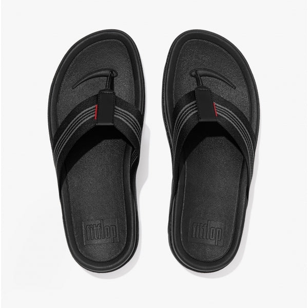 FitFlop SURFER STRIPE Mens Toe-Post Sandals All Black