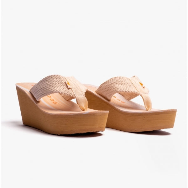 Rocket Dog DIVER WEBBING Womens Textile Wedge Flip Flops Cream