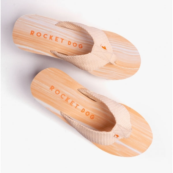 Rocket Dog DIVER WEBBING Womens Textile Wedge Flip Flops Cream