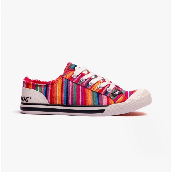 Rocket Dog JAZZIN EDEN STRIPE Womens Cotton Casual Trainers Red Multi