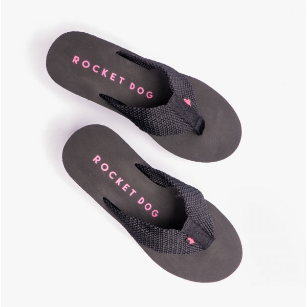 Rocket Dog DIVER WEBBING Womens Textile Wedge Flip Flops Black
