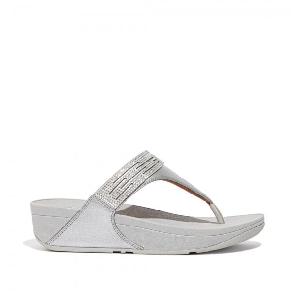 FitFlop LULU LASERCRYSTAL Womens Toe-Post Sandals Silver