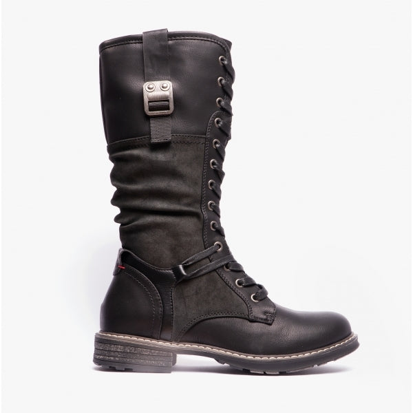 Cipriata GABRIELA Womens Lace-Up Tall Boots Black Brush