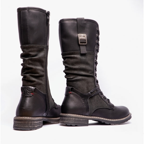 Cipriata GABRIELA Womens Lace-Up Tall Boots Black Brush