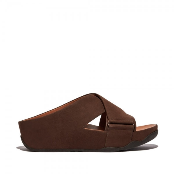 FitFlop SHUV Womens Nubuck Cross Sliders Chocolate Brown