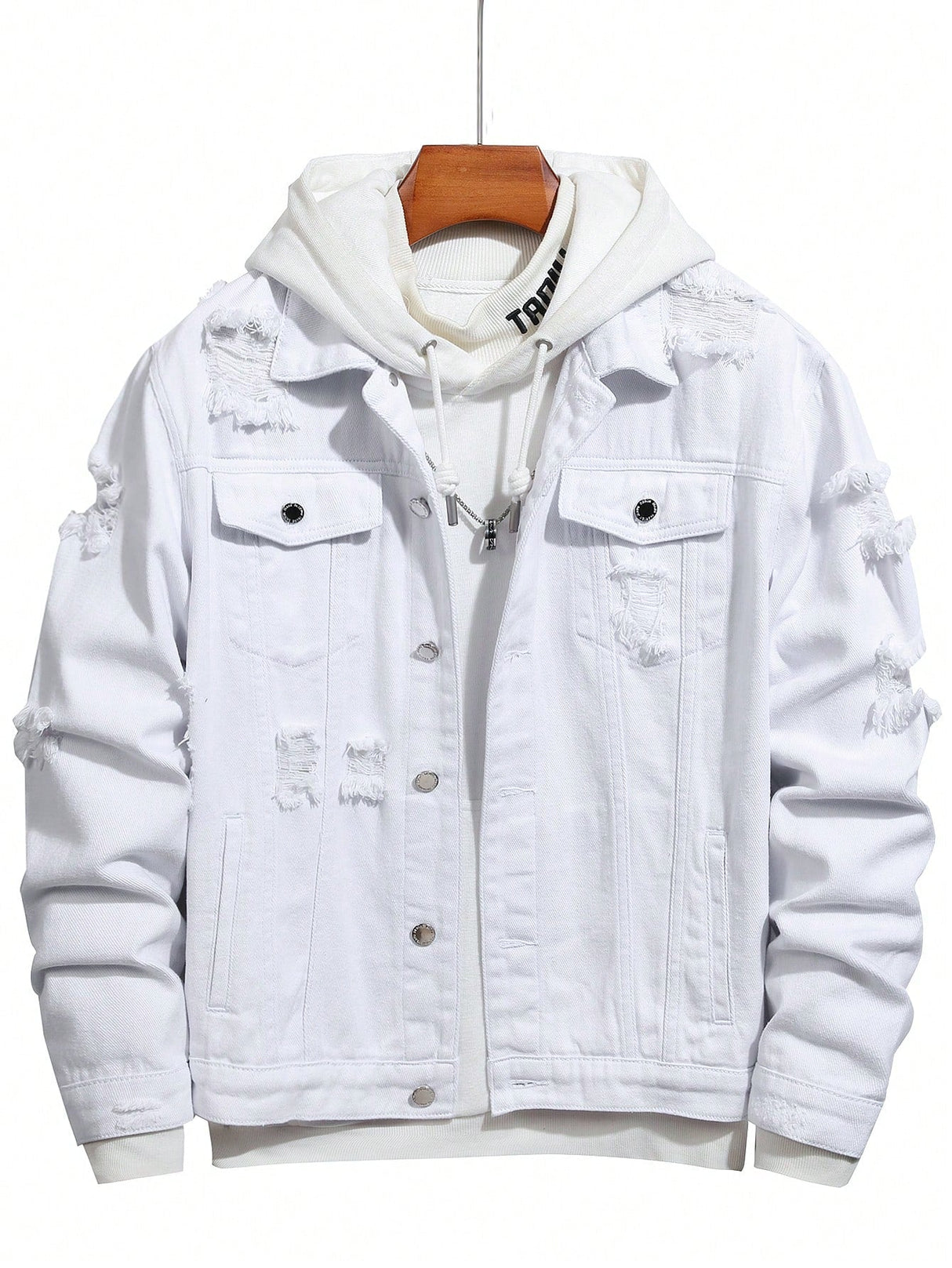 Manfinity EMRG Men Cotton Ripped Flap Detail Denim Jacket