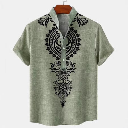 Men's Shirt Digital 3D Printing Linen Short Sleeve