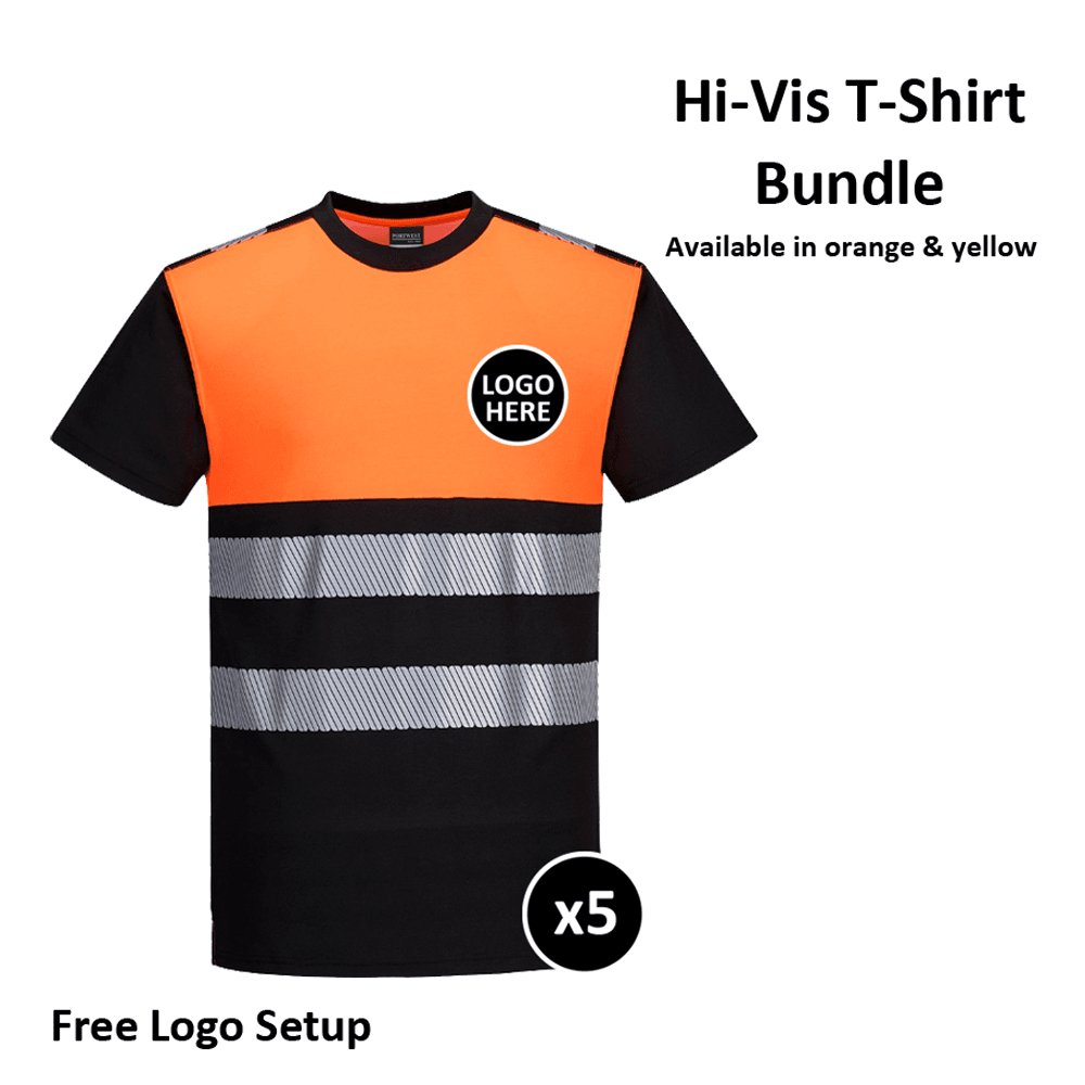 PORTWEST PW311 PW3 HI-VIS COTTON COMFORT CLASS 1 T-SHIRTS BUNDLE - 5 ITEMS