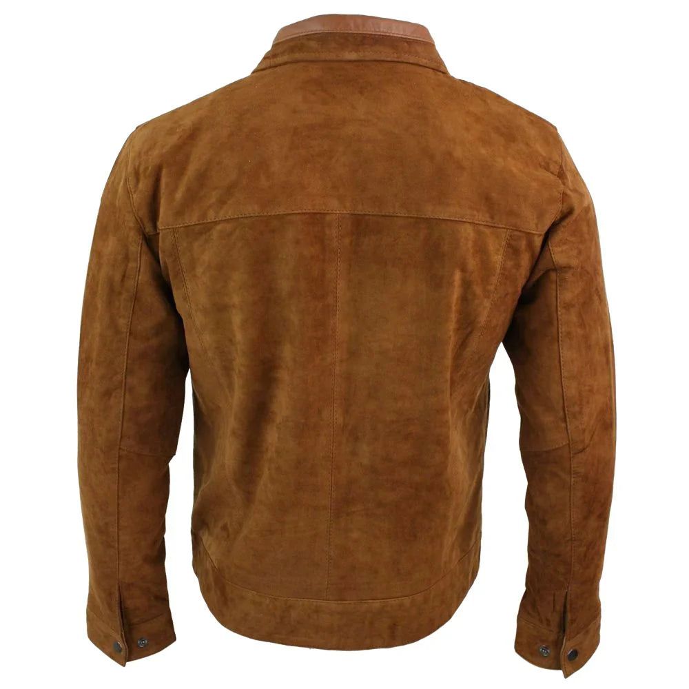 Men's Suede Leather Jacket, Zip Front | Brown