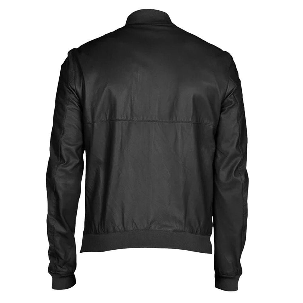 Men's Leather Bomber Jacket | Black