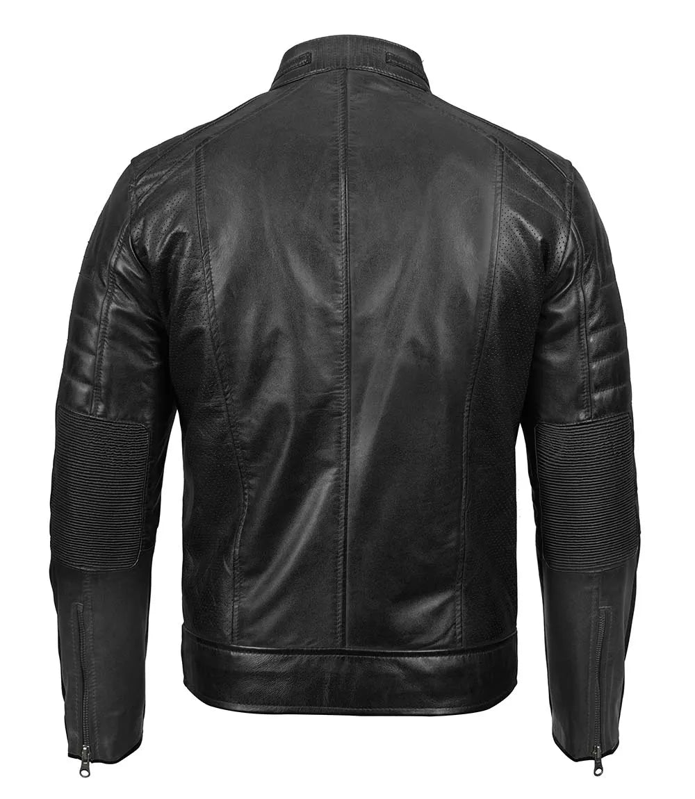 Men's Biker Genuine Leather Moto Racer Jacket | Black