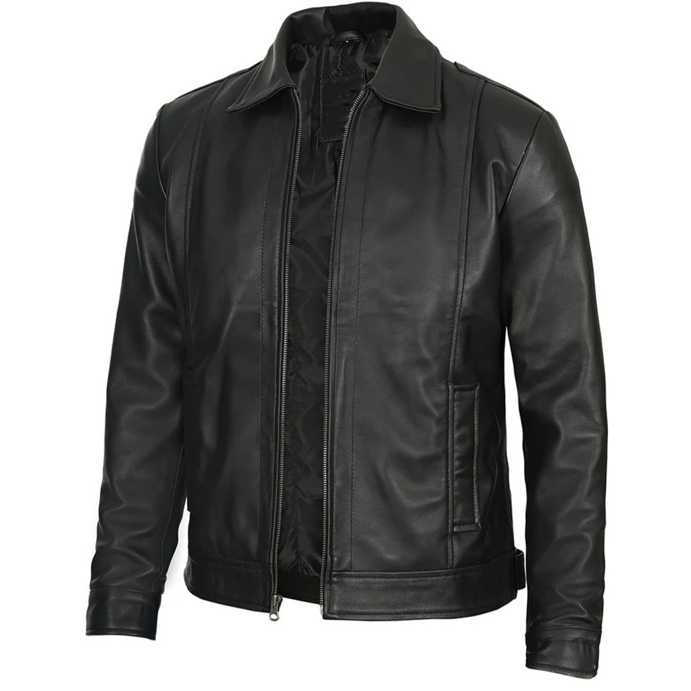 Men's Vintage Harrington Leather Jacket | Black