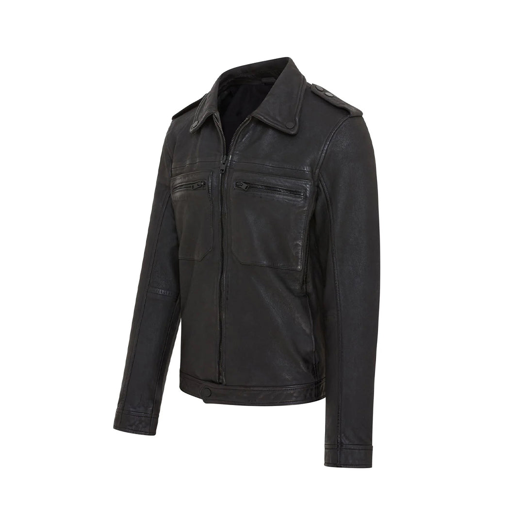 Men's Biker Style Leather Jacket | Black