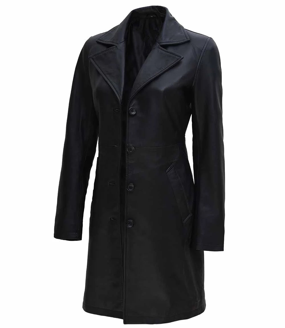 Women's Real Leather Car Coat | Black