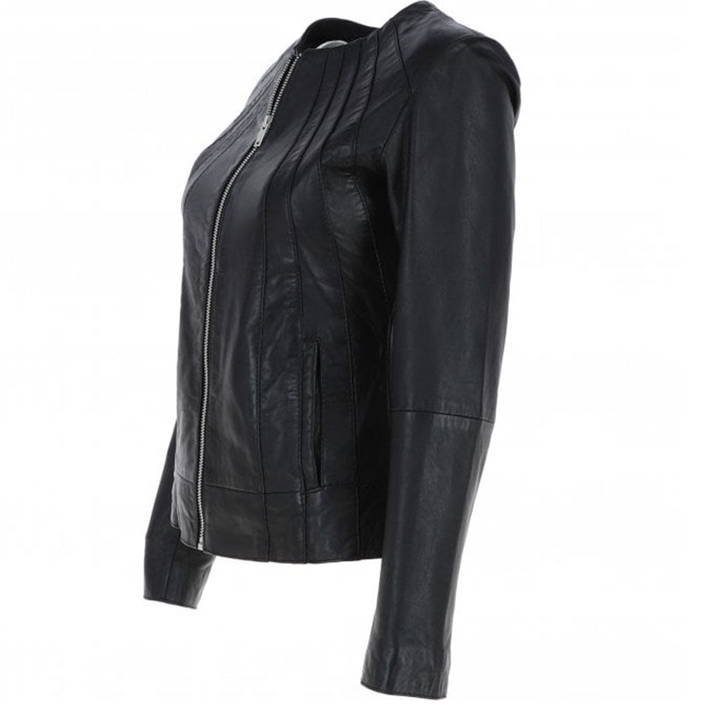 Women's Biker Leather Jacket Zip-Up | Black