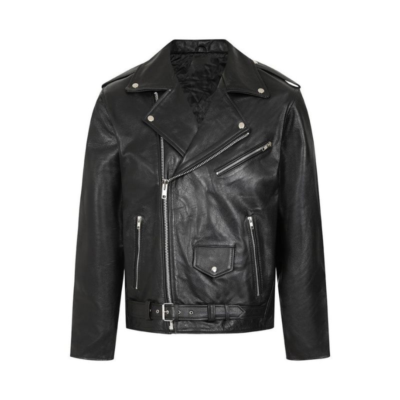 Men's Asymmetrical Genuine Leather Jacket | Black