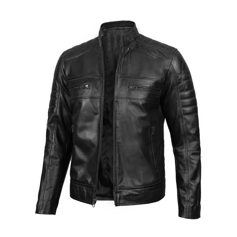 Men's Biker Genuine Leather Moto Racer Jacket | Black