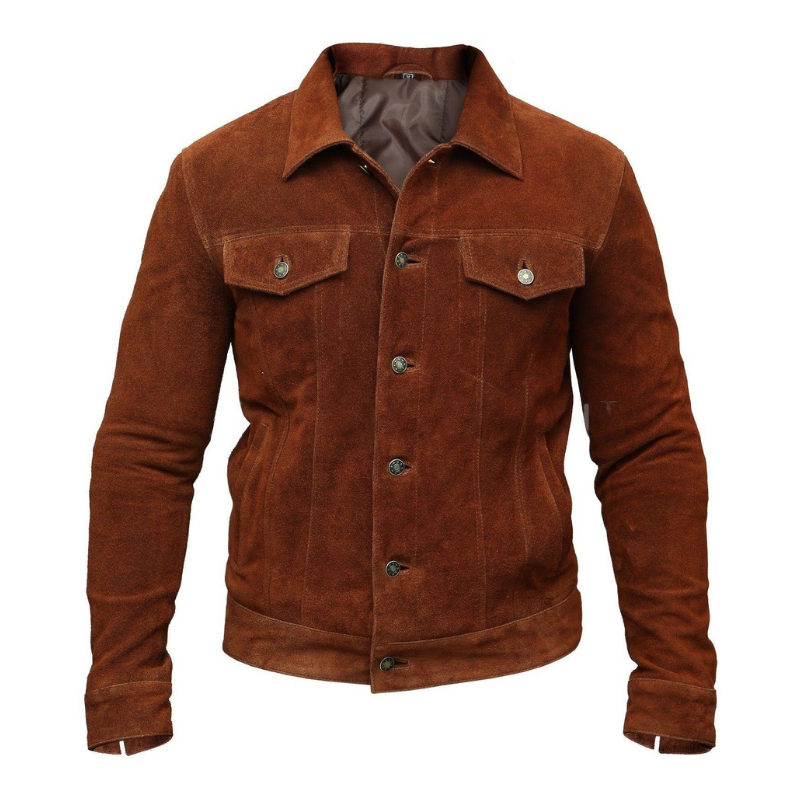 Men's Trucker Suede Leather Jacket, X-Men 2017 Logan Wolverine 3 Hugh Jackman Style | Brown