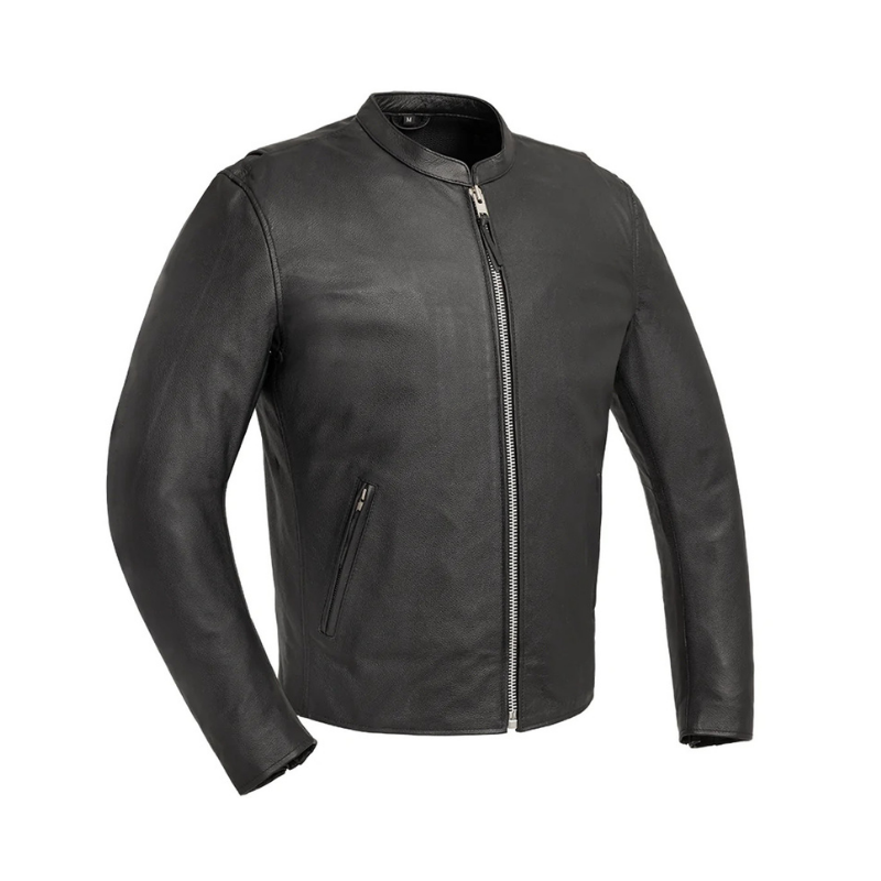 Men's Leather Motorcycle Jacket with Zipper Closure | Black