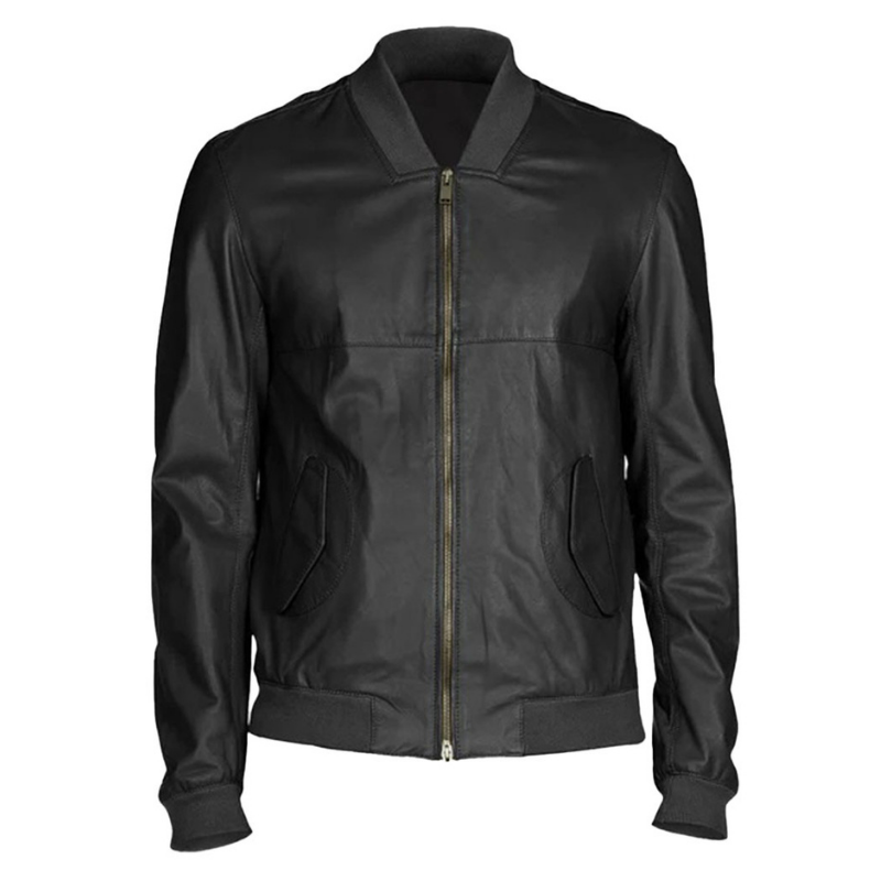 Men's Leather Bomber Jacket | Black