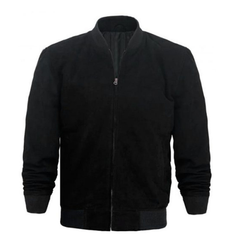 Men's Suede Leather Bomber Jacket | Black
